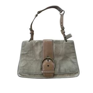 Vintage Authentic COACH Y2K 2005 Suede Shoulder Bag Big Buckle Zipper Pocket